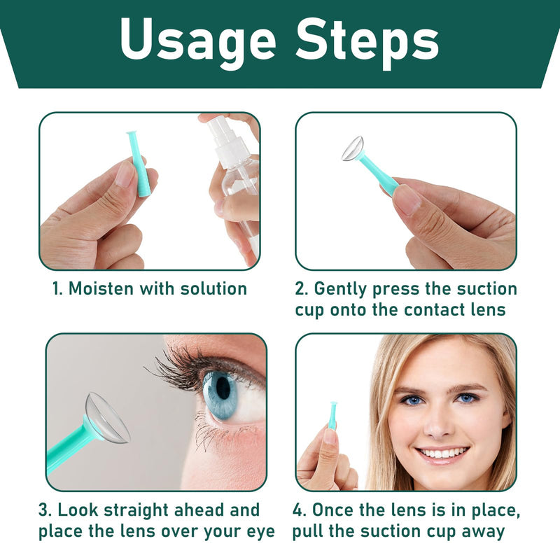 [Australia] - Pack of 4 Contact Lens Insertion Aid, Contact Lens Sucker Soft Lenses, Contact Lens Insertion Aid with Bottle, Universal Lens Applicator and Remover (Green) 