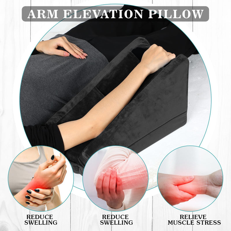 [Australia] - Buryeah Arm Elevation Pillow with 2 Pockets, Soft Ergonomic Support Pillow for Elbow Rest Wedge Broken Arm Gifts with High Density Foam for Recovery Sleeping(Black) Black 
