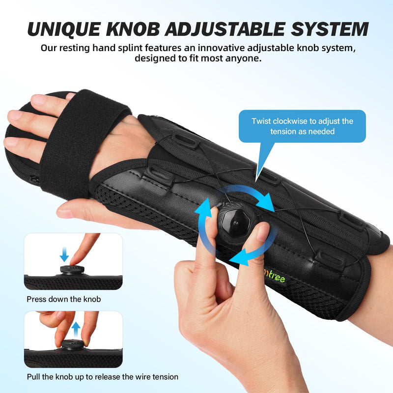 Resting Hand Splint Stroke Hand Brace for Pain Relief Arm Wrist Finger Splint for Carpel Tunnel,Stroke, Tendonitis, Sprain, Arthritis (Black, Medium) Black