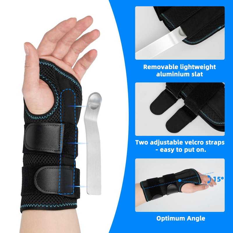 [Australia] - SUPRBIRD Wrist Bandages, Wrist Support with 3 Metal Splint Stabilizer, Carpal Tunnel Brace for Relieving Tendinitis Arthritis Pain in Carpal Tunnel (Right, S/M) Droit 