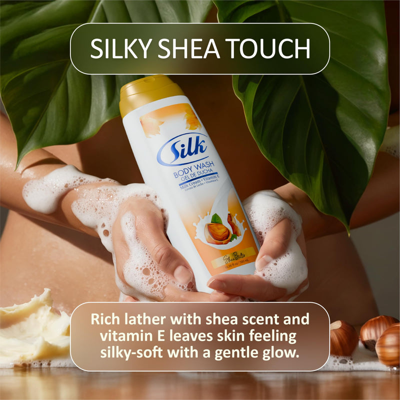 SILK Moisturizing Body Wash for Woman & Man - Daily Hydrating Shower Gel and Foaming Cleanser with Vitamin E and Glycerin, Rich Lather for Dry Skin Care, Shea Butter Scent, 16.9 Fl Oz 16.9 Fl Oz (Pack of 1)