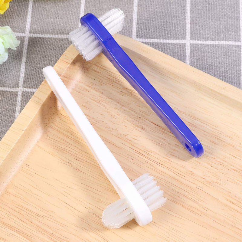 [Australia] - Healifty Prosthesis Brush Double-Sided Cleaning Brush Pack of 2 (White and Blue) 