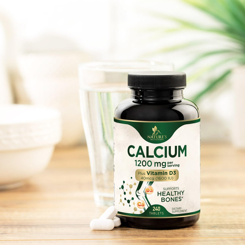 [Australia] - Calcium 1200 mg with Vitamin D3, Calcium Supplement Vitamins, Supports Bone Strength, Teeth & Immune System, Calcium Supplements for Women & Men, Nature's Absorbable Calcium Carbonate - 240 Tablets 240 Count (Pack of 1) 