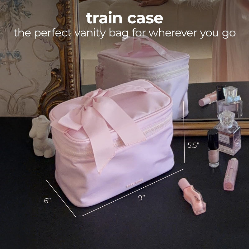 Case-Mate Makeup Bag/Organizer - Cosmetic Bag with Zipper - Ballet Pink Bow | Make Up Pouch w/Waterproof Fabric -Skincare/Toiletry Organizer for Women -Train Case for Travel Essentials & Hair Accessories