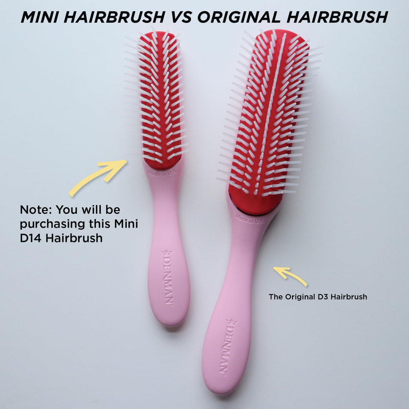 Denman Mini Curl Definer & Styler 5 Row Hairbrush for Detangling, Separating, and Defining Curls, Curly Hairbrush, Sleek Blowdrying - D14 Pink