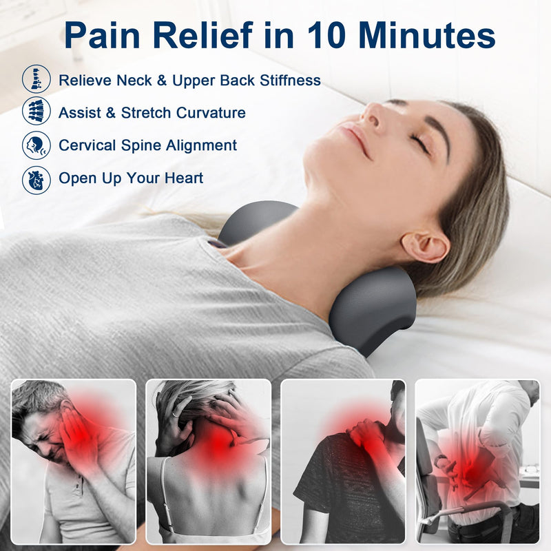 [Australia] - Neck and Shoulder Relaxer with Upper Back Massage Point, Cervical Traction Device Neck Stretcher for TMJ Pain Relief and Cervical Spine Alignment Chiropractic Pillow (Grey) Charcoal Gray 