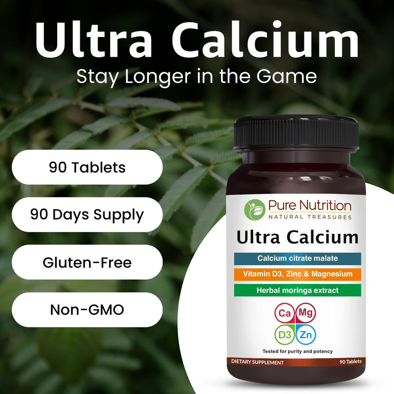 Pure Nutrition Ultra Calcium 1000mg with VIT D3 + K | 270 Tabs (90 X Pack of 3) | Calcium Supplement with Calcium Citrate Malate, VIT D3, K, Moringa Oleifera, Magnesium and Zinc. 90 Count (Pack of 3)