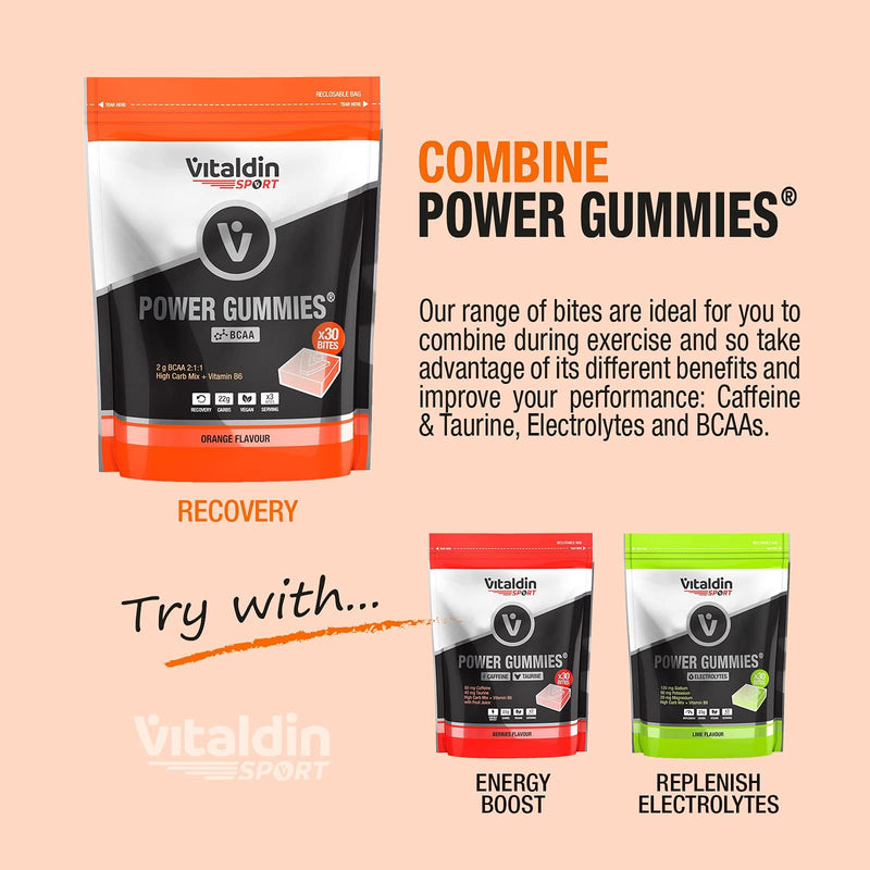 VITALDIN Sport Power Gummies BCAA – Muscle Protection & Recovery – 2 gr of Branched Chain Amino Acids BCAAs Ratio 2:1:1 per Serving + Vitamin B6 – 30 Chewable Gummy Bites – Orange Flavour – Vegan