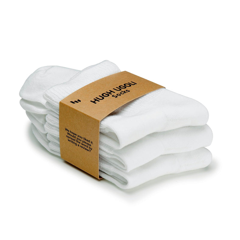 [Australia] - Hugh Ugoli Men's Cotton Diabetic Ankle Socks, Wide, Loose and Stretchy, Seamless Toe & Non Binding Top, Semi Cushion, 3 Pairs 8-11 01- White (3 Pairs) 