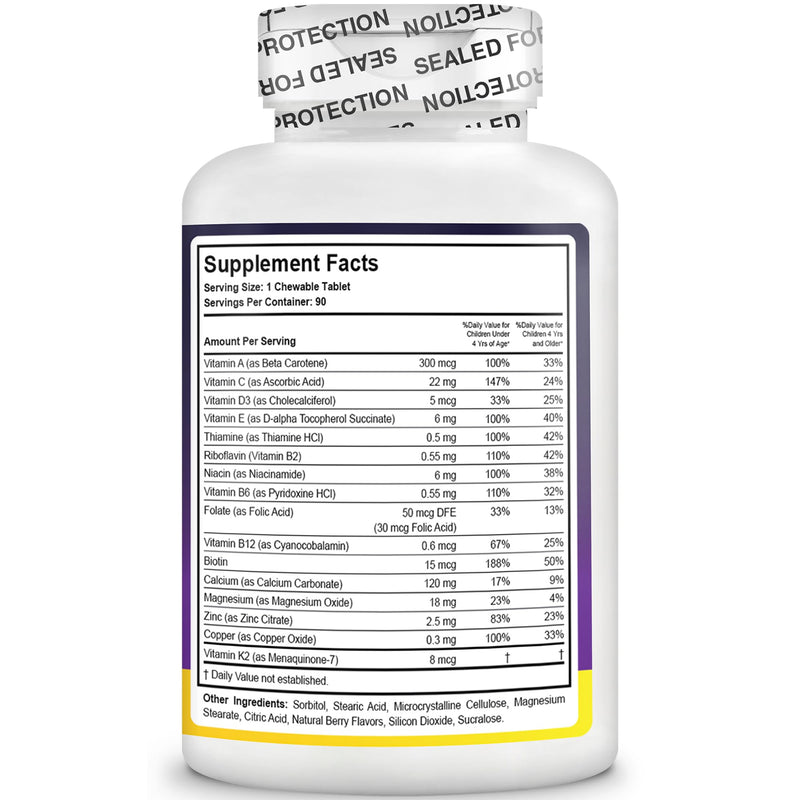 [Australia] - NuBest Tall Kids - Toddlers Vitamins and Kids Vitamins for Age 2 to 9 - Support Bone Strength, Overall Health and Immunity - Animal Shapes - 90 Chewable Berry Tablets | 1.5 Month Supply Pack of 1 - 90 count - NuBest Tall Kids 90 Chewable Tablets 