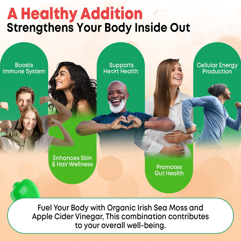 2 Pack Apple Cider Vinegar Gummies, ACV with Sea Moss Gummies for Metabolism, Digestion, Detox, Gut & Immune Health, Apple Flavored -120 Count 60 Count (Pack of 2)