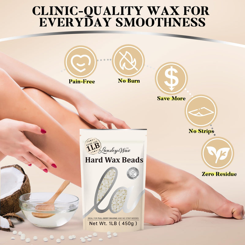 [Australia] - LANSLEYWAX White Hard Wax Beads, 1LB Wax Beans for Sensitive Skin & Full-Body Hair Removal, Brazilian/Bikini/Face/Legs/Eyebrow/Armpit/Chest Waxing Refill at Home for Women & Men, Stripless Formula Unscented 16 Ounce (Pack of 1) 