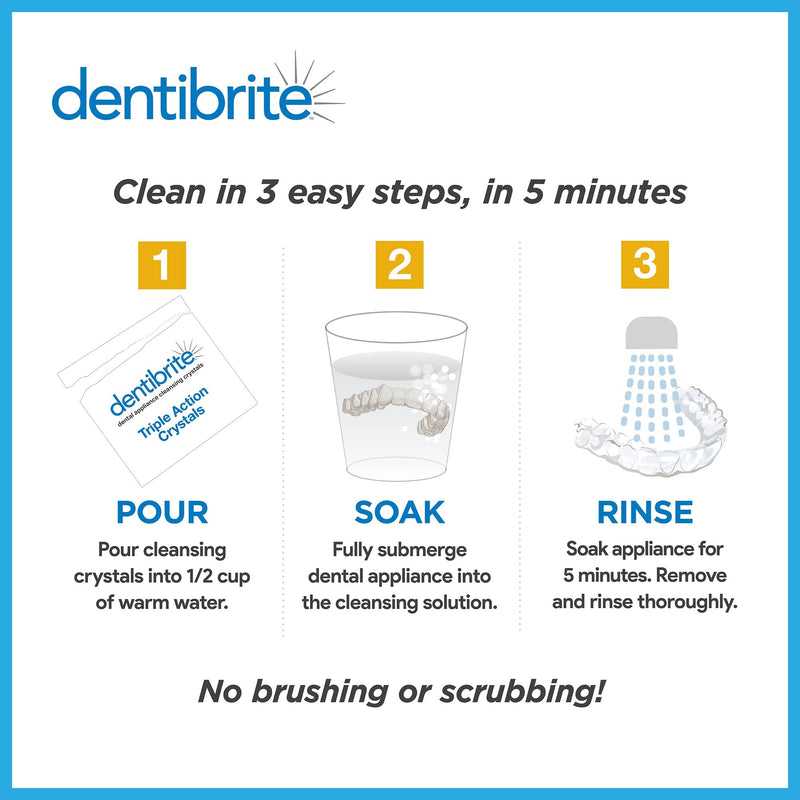 [Australia] - Crystals Cleaner for Removable Dental Appliances - Invisalign Aligners, Retainers, Guards, Dentures, Trays/Aligners - Odor Remover - No Persulfates or Dyes - 30ct - Made in USA 