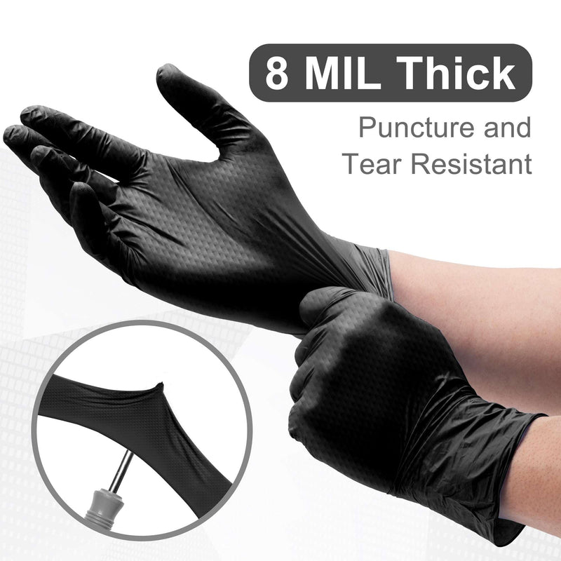 [Australia] - WECARE 8 Mil Nitrile Gloves - Heavy Duty Mechanic Gloves, with Diamond Grip - Powder and Latex Free Disposable Gloves Large 50 