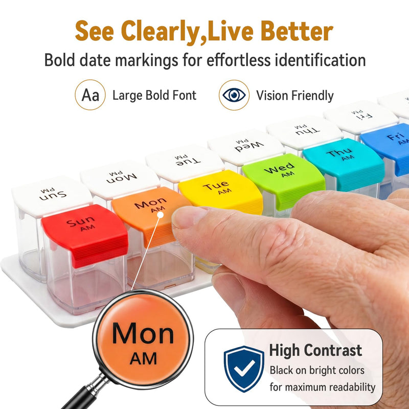 Extra Large Weekly Pill Organizer 2 Times a Day, XXL Pill Box 7 Day AM PM for Big Vitamins & Supplements, Large Capacity Medication Dispenser with 7 Detachable Compartments