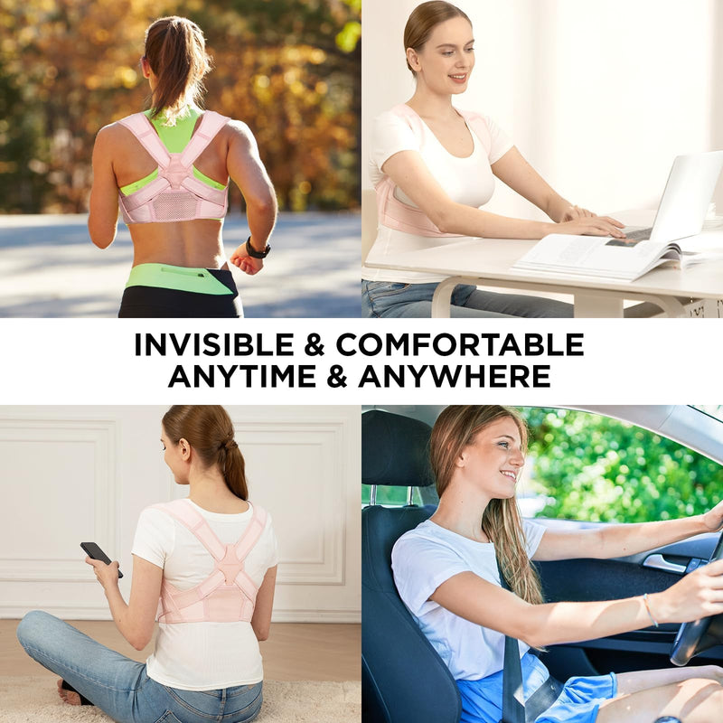 Vicorrect Posture Corrector for Women and Men: Adjustable Brace Straps for Upper Back Pain Relief and Shoulder Support (Pink, M/L) Pink