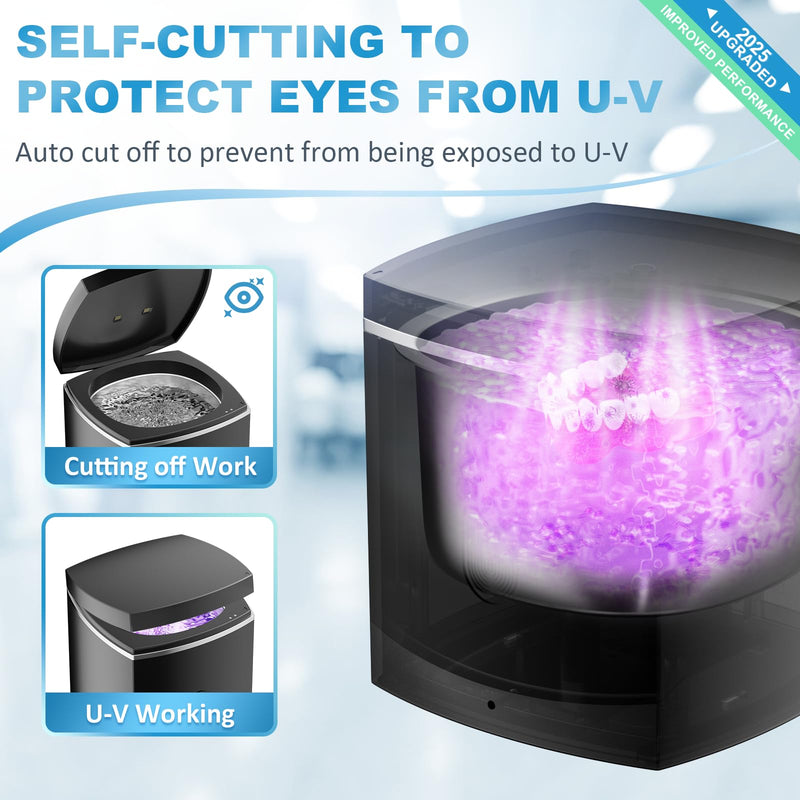 [Australia] - Ultrasonic Retainer Cleaner for Dentures - Sonic Denture Cleaner Machine for Mouth Guard Retainer Washer Sliver Jewelry Ring Brace Toothbrush Head Jewelry 43kHz Dental Tools Black 