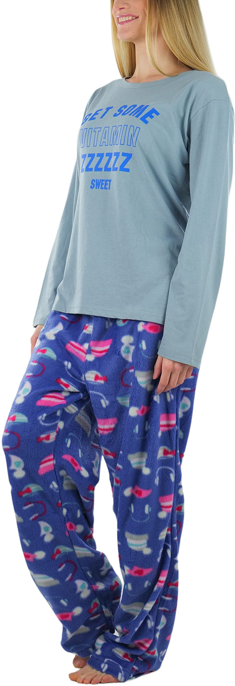 ToBeInStyle Women's Top and Drawstring Bottom Pajama Set X-Large Long Sleeve W/ Text - Get Some Vitamin Zzzzz