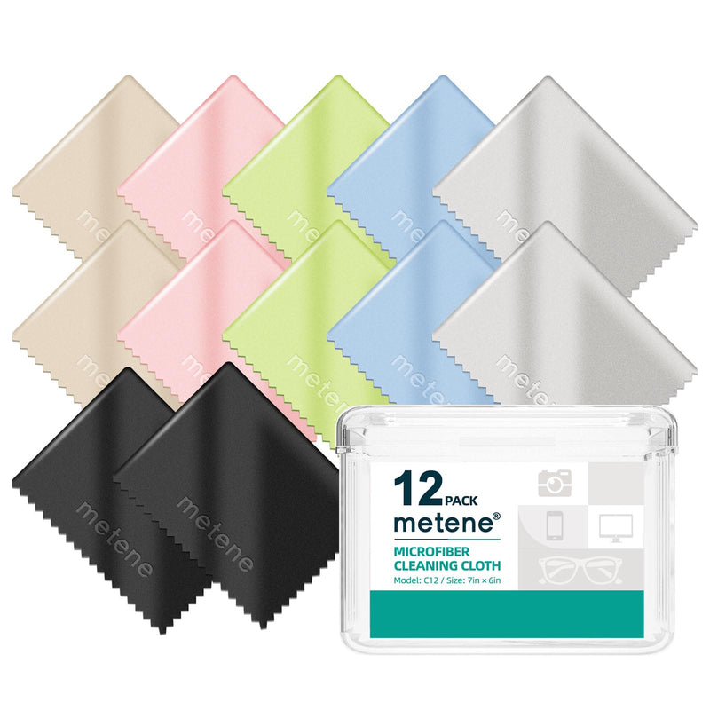 Metene 12 Pack Microfiber Cleaning Cloth (6 "x7"), Individually Wrapped and Equipped with a Storage Box | Microfiber Cloth for Glasses, Screens, Camera Lens and More (Multi-colored) Multi-colored 12 Count