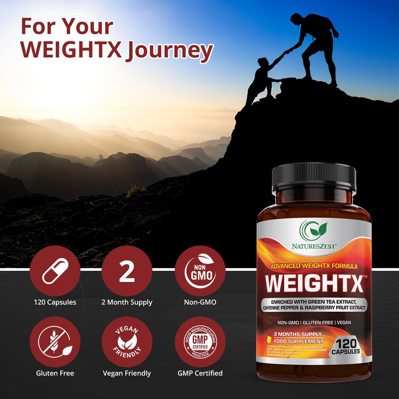 Natures Zest Advance WeightX Formula - 120 Capsules - Weight Management Supplement for Women & Men Enriched with Green Tea Extract, Cayenne Pepper & Raspberry Fruit Extract