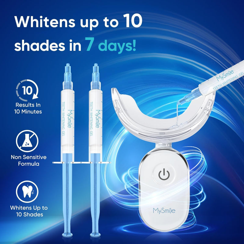 MySmile Teeth Whitening Kit with 28 LED Accelerator Light, At Home Tooth Brightening Set with 3PCS 3ML Whitening Gel, 30+ Treatments, Enamel Safe Oral Care Kit for Daily Stain Reduction