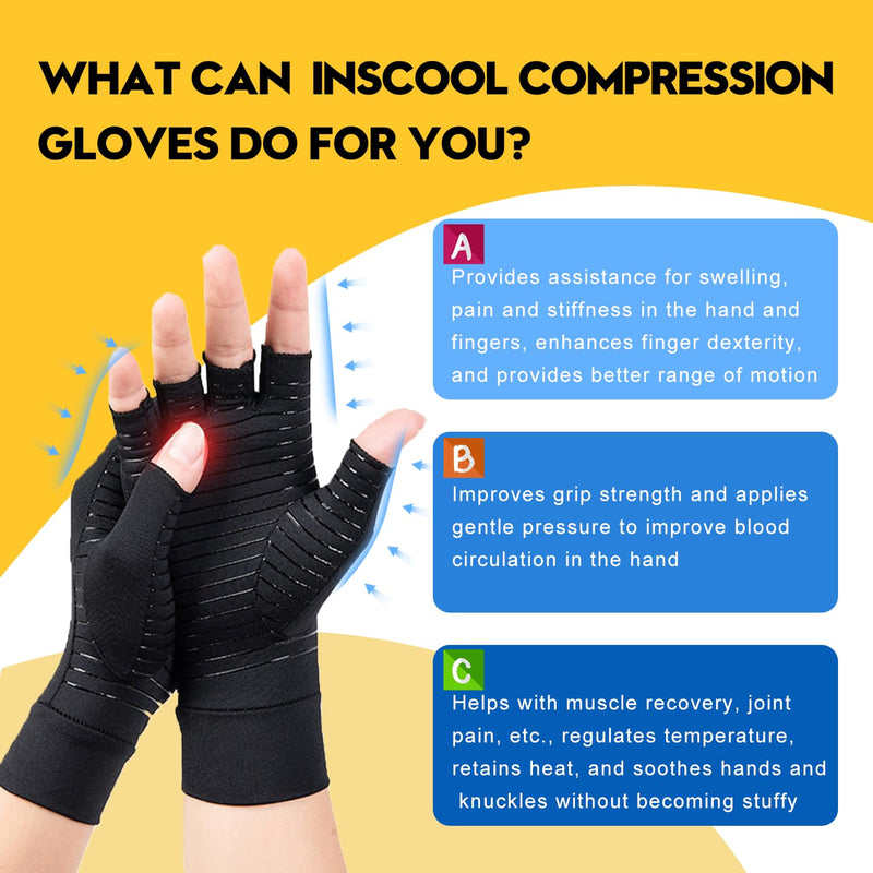 [Australia] - Copper Compression Gloves: Fingerless Arthritis Pain Relief for Carpal Tunnel, Rheumatoid & Tendonitis - Men & Women Medium 