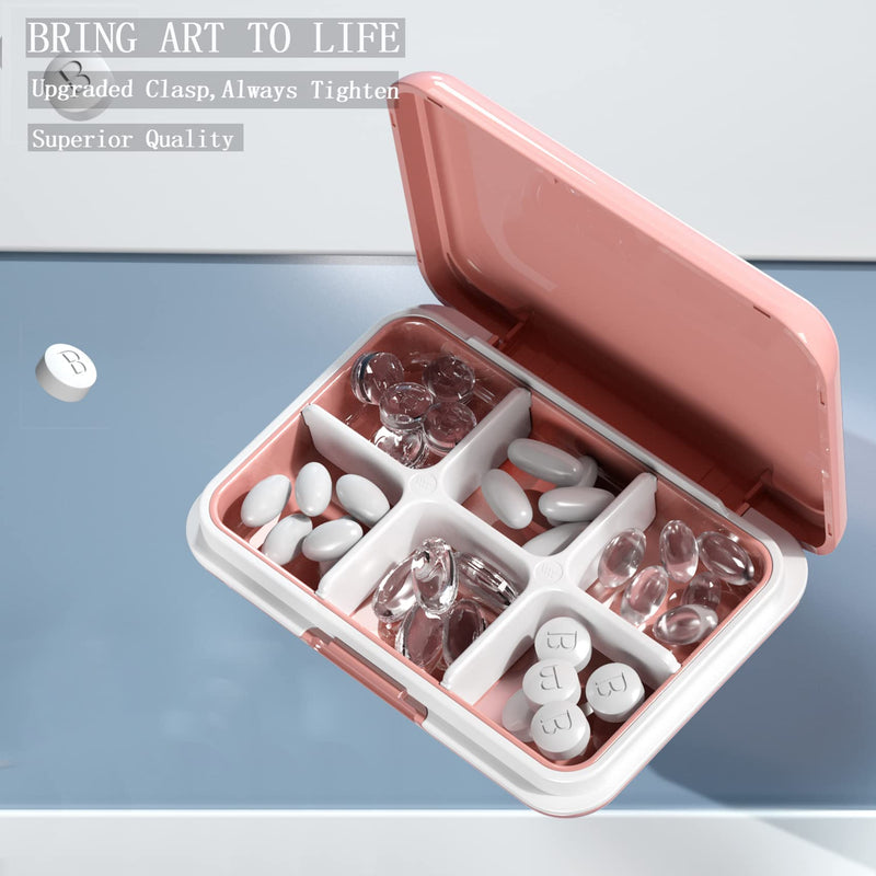 DUBSTAR Small Pill Box Travel Pill Case with 4+6 Compartments, SL-Pink | Daily Pill Organizer, Moisture Waterproof Pill Container for Purse, Daily Compact Medicine Holder for Vitamins & Medication