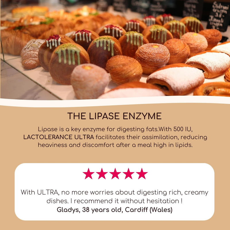 LACTOLERANCE Ultra | Lactase Tablets 20,000 FCC – High Strength with Lipase 500 UI – Lactose Intolerance Support for Dairy & Fatty Meals – 36 Chewable or Swallowable Tablets Unflavoured