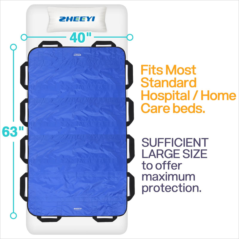 [Australia] - Bed Positioning Pad with Reinforced Handles 63" x 40" Washable Patient Transfer Slide Sheet for Body Lifting, Turning, Repositioning, for Elderly, Incontinence, Caregiver, Blue 