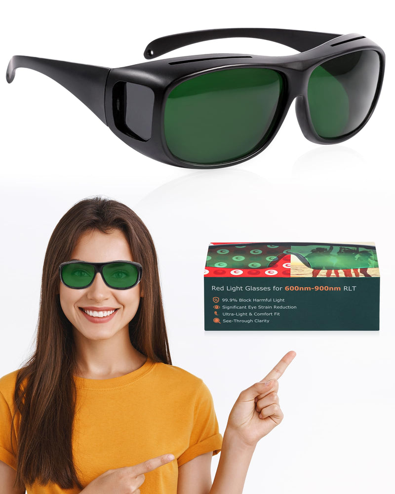 [Australia] - LIGHTMEUP Red Light Therapy Glasses, Superior Eye Protection for Infrared & LED Light Sessions‚ÄìBlocks 200-2000nm Harmful Wavelengths,Maintain Visibility, Lightweight Comfortable Red Light Goggles Full-frame Green 1 Pair 