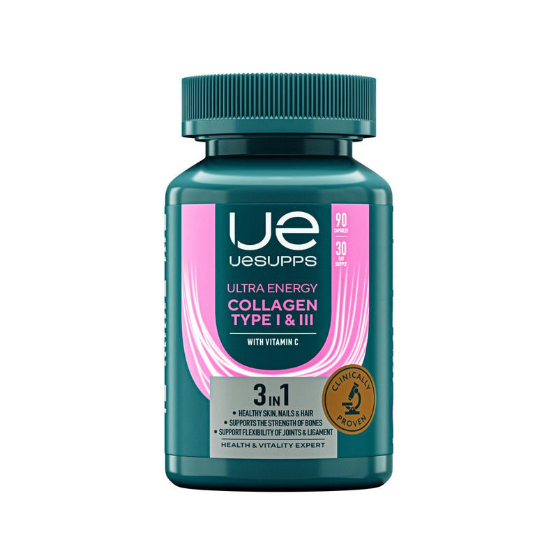 Collagen Type I & III with Vitamin C | Collagen for Skin, Hair, Nails & Connective Tissue | Supports Skin Elasticity, Tendons & Ligaments | 90 Capsules (30-Day Supply). Made in UAE.