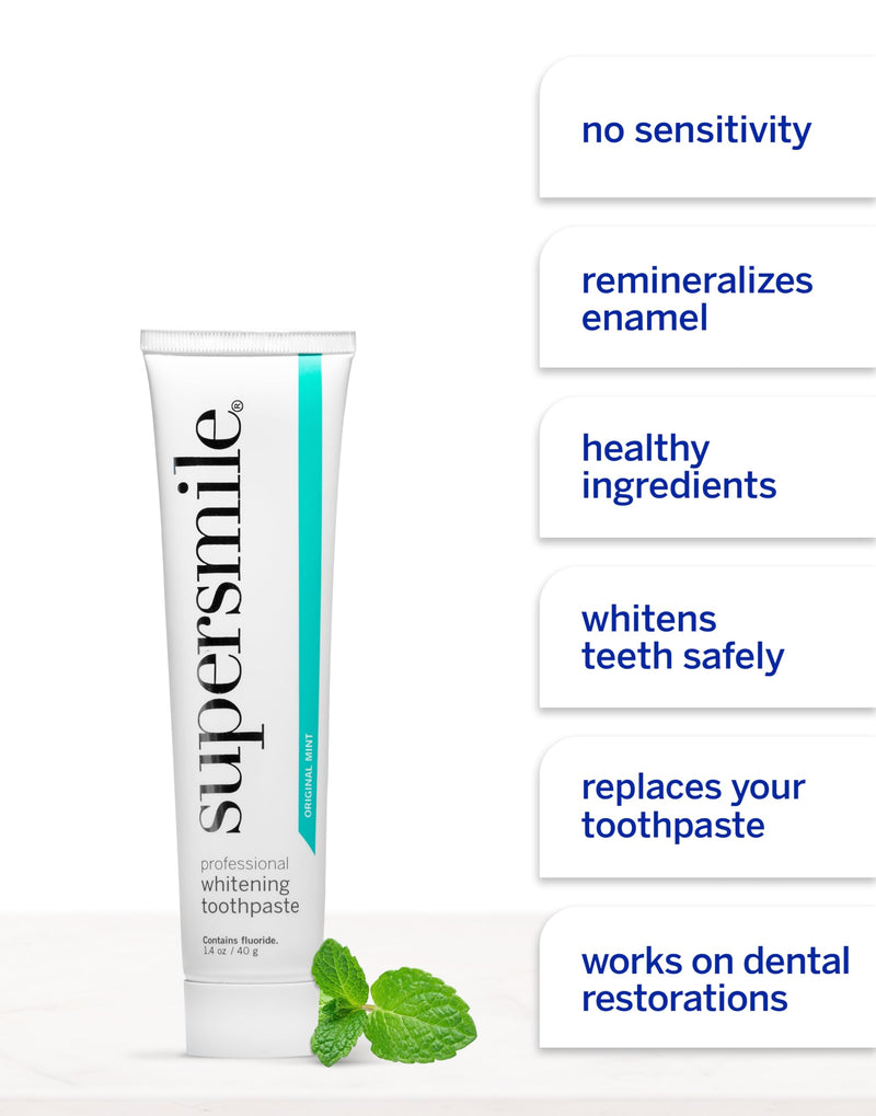 [Australia] - Supersmile Original Mint Whitening Kit - Professional Whitening Toothpaste + Toothbrush - Whitens 3 Shades on Average 