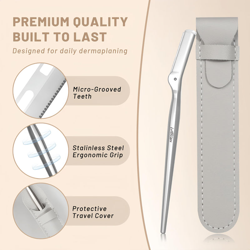 [Australia] - Stainless Steel Eyebrow Razor - Face Razors with Travel Cover & 10 Refill Blades, Eyebrow Brush - Help Exfoliate and Smooth Skin for Eyebrow, Leg, BIKINI, Facial, Beard Remove - L 