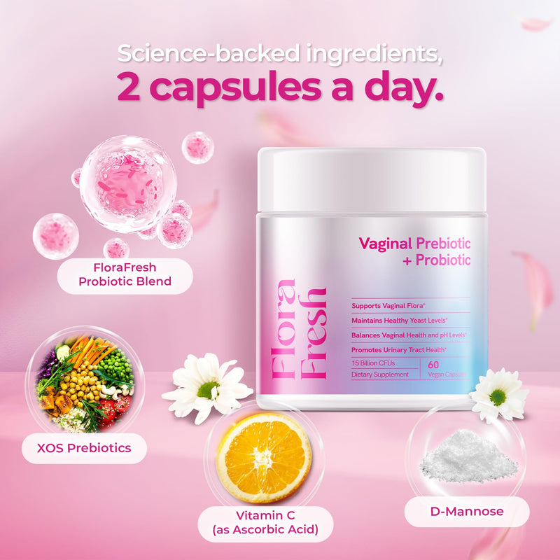 Vaginal Probiotics for Women Vaginigal Health, Prebiotic + Probiotic, 15 Billion CFUs, 60 Capsules - Clinically Tested for UTI Prevention, pH Balance & Vaginal Flora Wellness