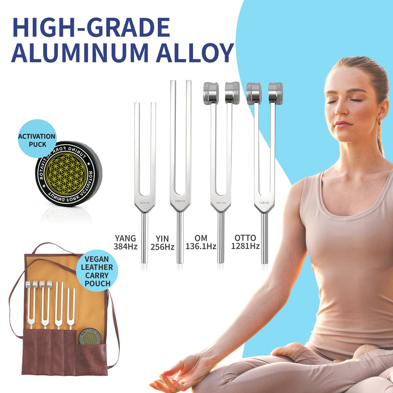 [Australia] - Tuning Forks for Healing Set ‚Äì Includes 128Hz, 136Hz, 256Hz, 384Hz & Activator, Portable in Red Leather Pouch ‚Äì Medical Grade Sound Healing Instruments for Chakra, Yoga, and Meditation Tuning Fork 4set 