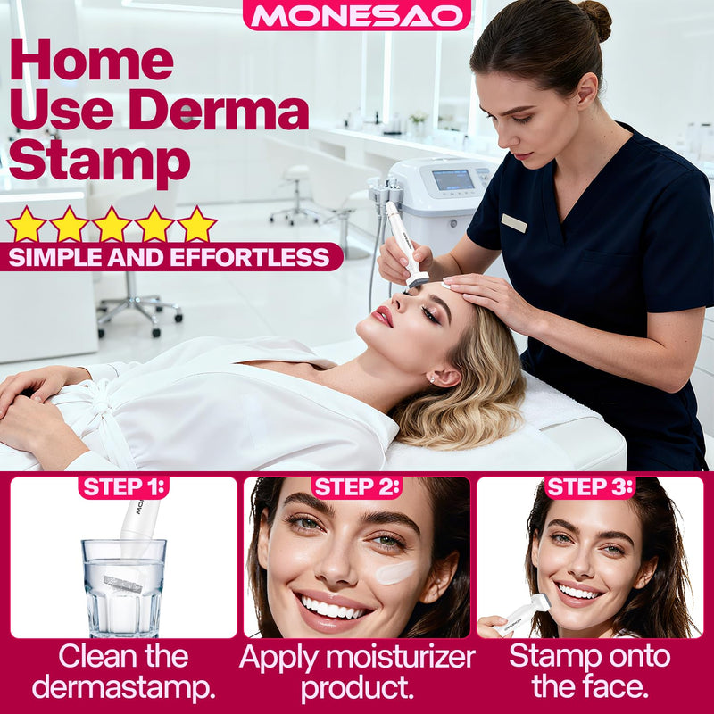 [Australia] - Derma Stamp, MONESAO Microneedling Stamp for Skin Face Hair Scalp Beard, Microneedle Dermastamp Tool with 2 Replacement Heads, Micro Needling Stamp Kit for Women and Men 
