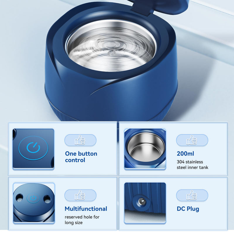 [Australia] - Ultrasonic Retainer Cleaner, 200ML Mouth Guard Cleaner 45kHz Portable Retainer Cleaner for Dentures, Night Guard Cleaner Machine for Aligner, Mouth Guard, Braces, Toothbrush, Jewelry(Blue) Blue 