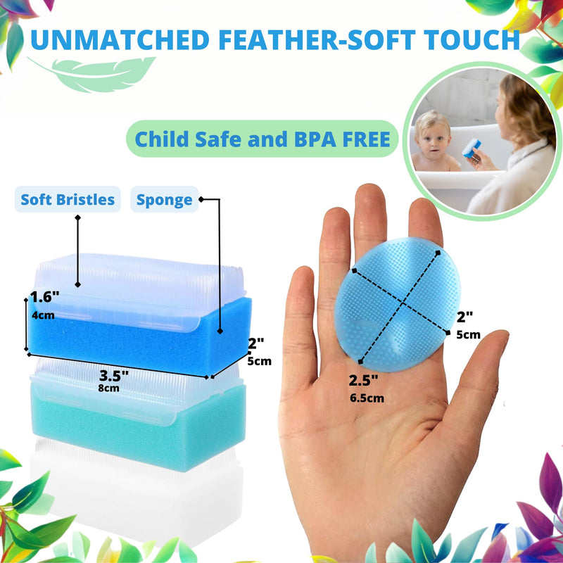 [Australia] - Cradle Cap Brush for Babies - Baby Sponge for Bathing Newborn Bath Essentials | Baby Brush and Comb Set Newborn - Cradle Cap Treatment | Baby Bath Sponges for Newborns (5-Pack) 