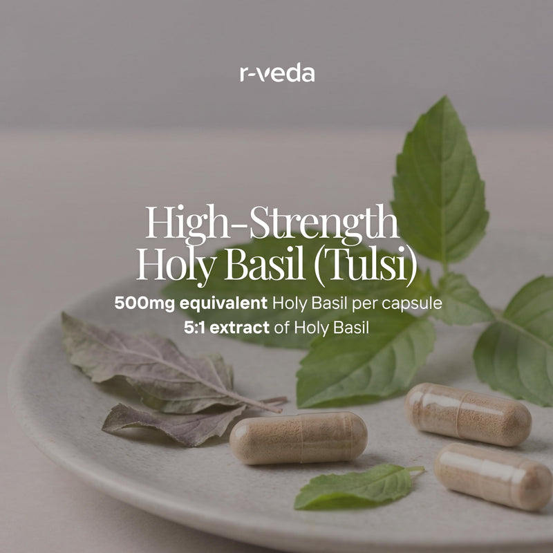 Holy Basil Capsules | 60 High Strength Tulsi Capsules | 5:1 Leaf Extract | Ayurvedic Adaptogen for Stress, Calm & Respiratory Support | Vegan | Made in UK | 2 Month Supply
