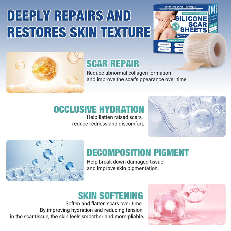 [Australia] - Silicone Scar Sheets,Silicone Scar Tape(1.6"x 158" Roll-4 meters),Silicone Scar Sheets for Surgical Scars,Keloid Bump Removal,Scar Tape for Surgical,C-Section,Tummy Tuck,Keloid Scars 
