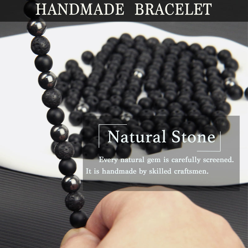 [Australia] - Black Obsidian Bracelet for Men - Black Tourmaline Beaded Bracelets - Mens Bracelet Set 8MM Black Onyx Hematite Lava Stone Beads Triple Protection Bracelet for Men Women Gifts Skull 