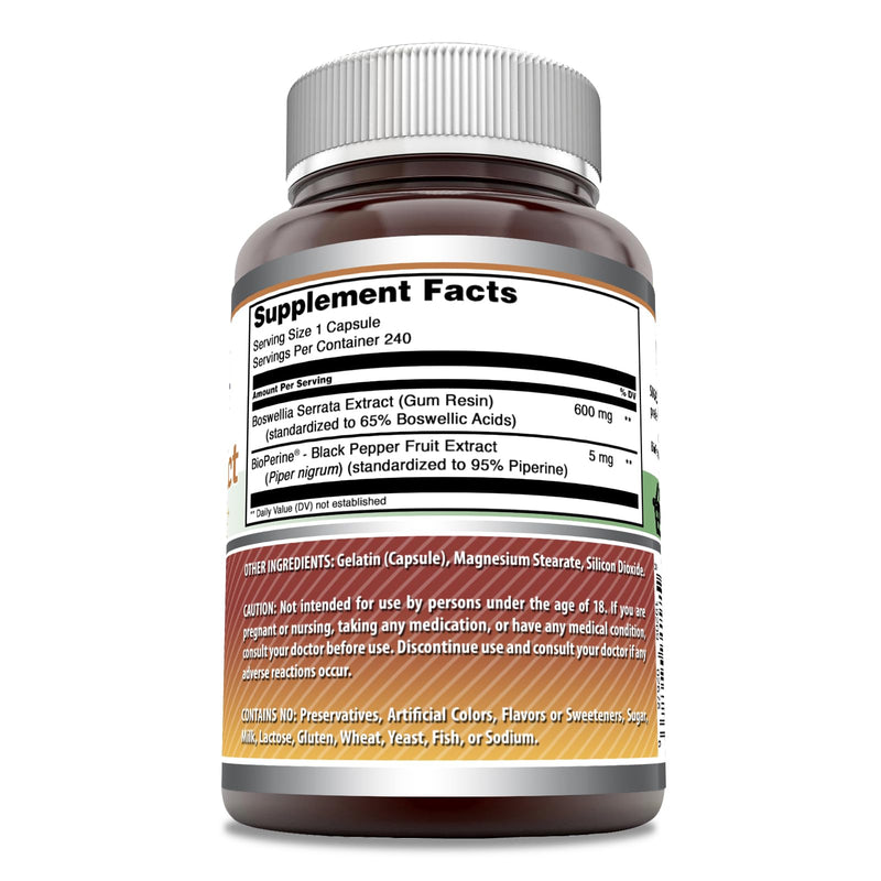 [Australia] - Amazing Formulas Boswellia Extract with Bioperine Supplement | 600 Mg per Serving | Capsules | Non-GMO | Gluten-Free | Made in USA (1 Pack, 240 Count) 1 Count (Pack of 1) 