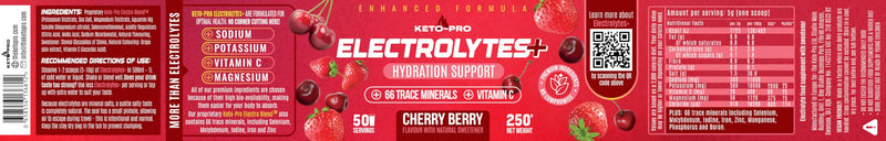 Keto-Pro Keto Electrolytes 250g - 50 Servings | Electrolyte Powder & Salts with 66 Trace Minerals | Supports Your Fasting, Health & Fitness Goals | Cherry Berry Flavour
