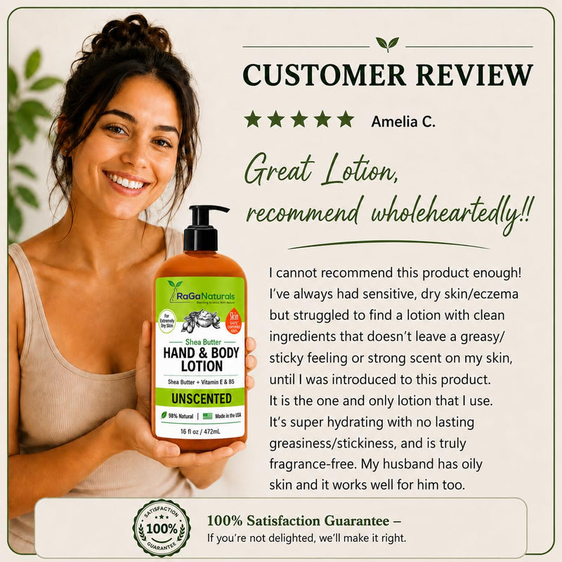 RaGaNaturals Unscented Shea Butter Lotion - for Extremely Dry Skin - Hand & Body Lotion - Hydrating Natural Non-Toxic Formula, Avocado Oil & Vitamin E, Fragrance Free - Women, Men, Kids & Baby - 16 Oz 16 Fl Oz (Pack of 1)