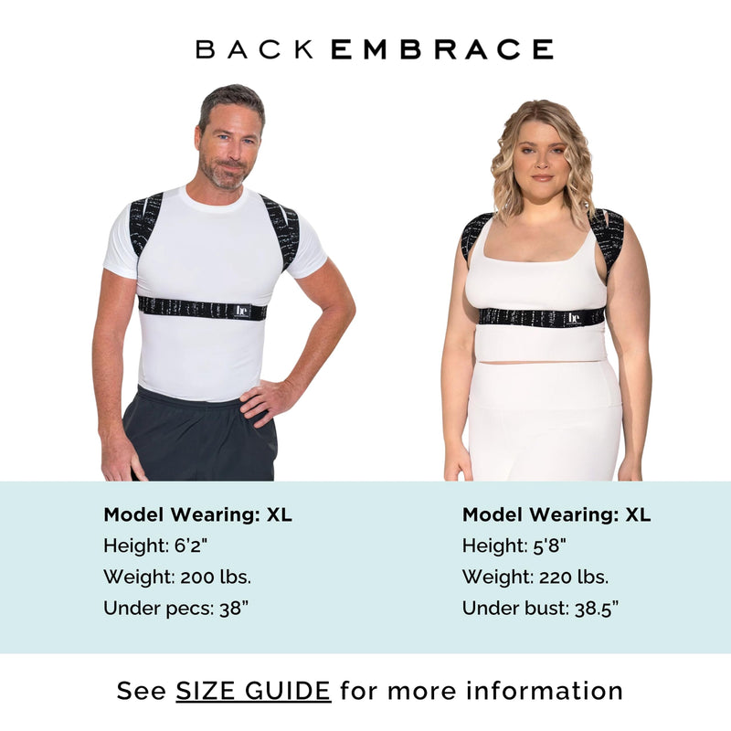 BackEmbrace Posture Corrector for Women and Men - Made in USA - Slim and Adjustable Shoulder Brace - Back Brace for Back Pain Relief- Black Drizzle M/L