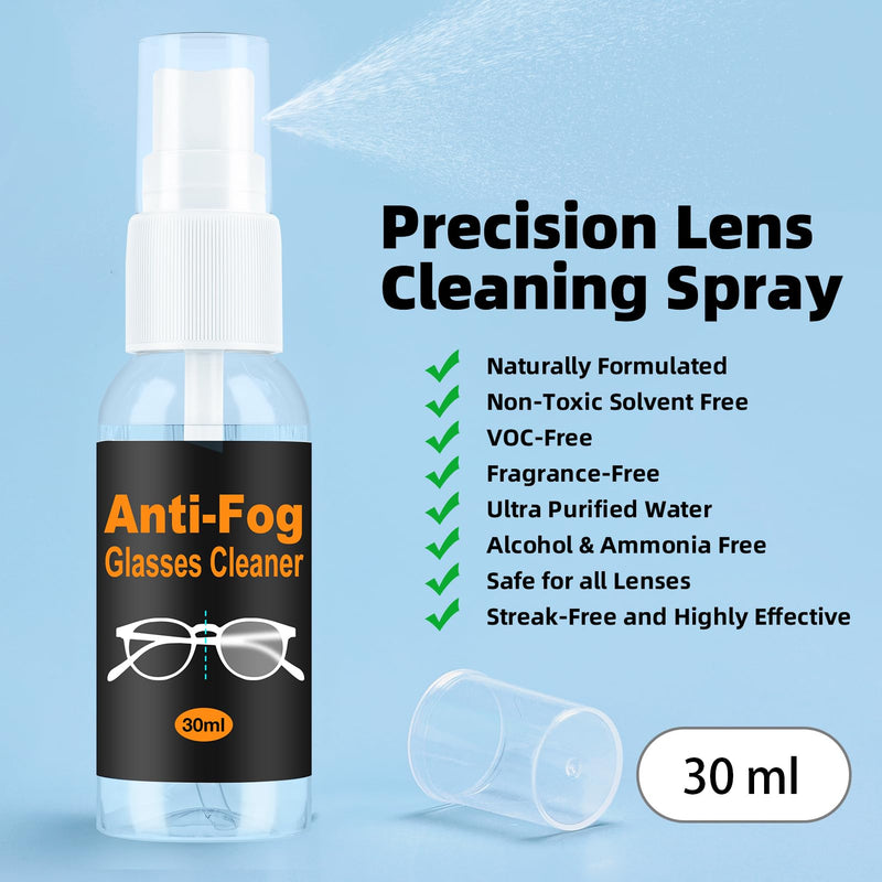 [Australia] - Ordilend Glasses Cleaner Eyeglass Cleaning Kit with 24H Anti Fog Spray for Glasses and Microfiber Cloth, Portable Eyeglass Cleaner Tool Lens Cleaning kit for Camera Lenses Light Black 