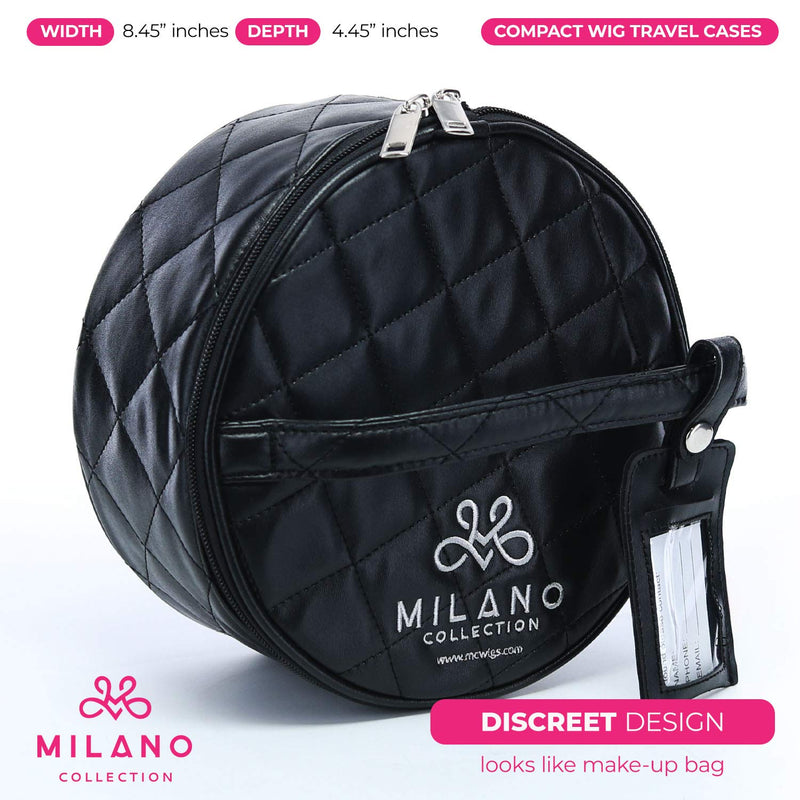 Milano Collection Premium Wig Travel Box or Makeup Case Compact & Durable in Black Round