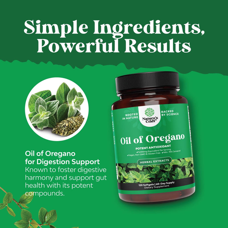 [Australia] - Vegan Wild Oregano Oil Softgels - Super Concentrated Oil of Oregano Softgels with 3000mg Herbal Equivalent and Min 70% Carvacrol for Gut Heart Detox and Immune Support - Vegan & Non-GMO (120ct) 120 Count (Pack of 1) 