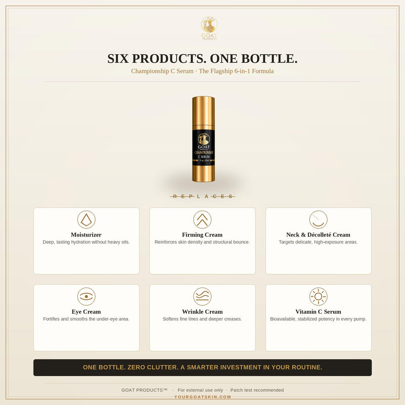 GOAT Products Championship C Serum – Vitamin C Brightening Face Serum with Hyaluronic Acid & Caffeine, Anti-Aging Formula for Fine Lines & Dullness, 1 fl oz (30ml)