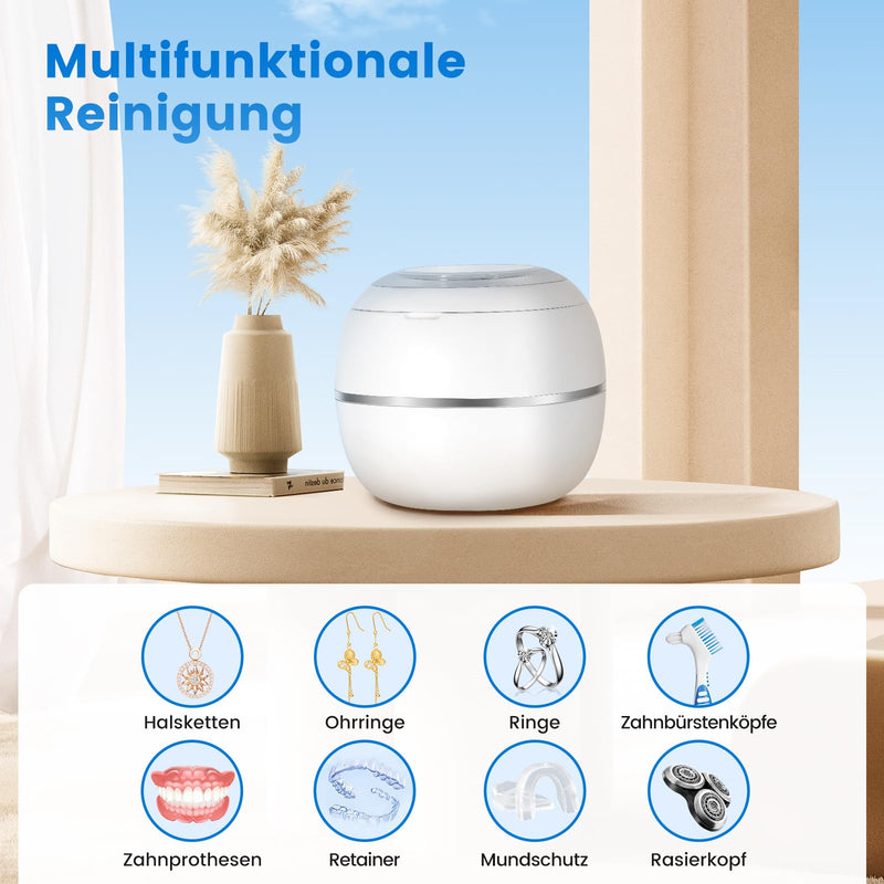 [Australia] - Ultrasonic Cleaning Device 48000Hz Ultrasonic Cleaner | 24W | 180ML | Ultrasonic Cleaner with UV Lamp Ultrasonic Bath for | Dentures | Retainers | Aligners | Prostheses | Dental splint | Jewelry | (White) Arctic White 